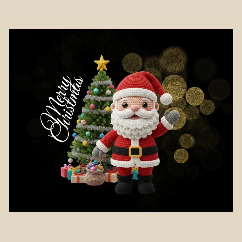 Gestrickter Santa mit Weihnachtsbaum