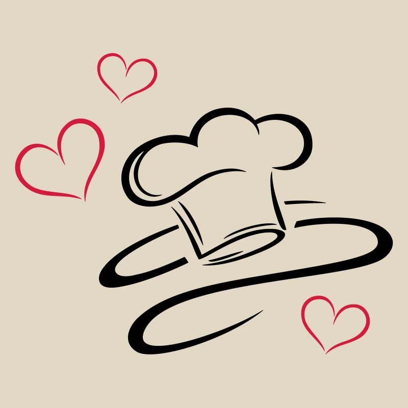 Cuisinier, logo, chapeau de chef avec trois coeurs