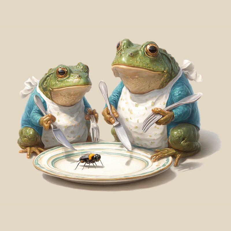 Dîner de grenouille : Mouche dans une assiette