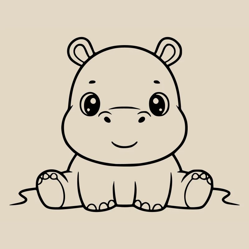 Cute Baby Hippo Comic Outline