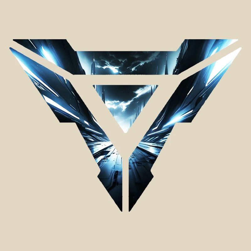 Futuristic Cyber Realm Triangular Design
