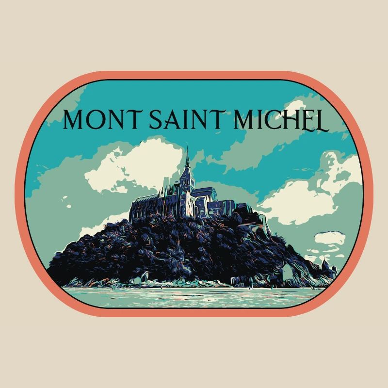 Illustration in Blau und Grün des Mont Saint Michel