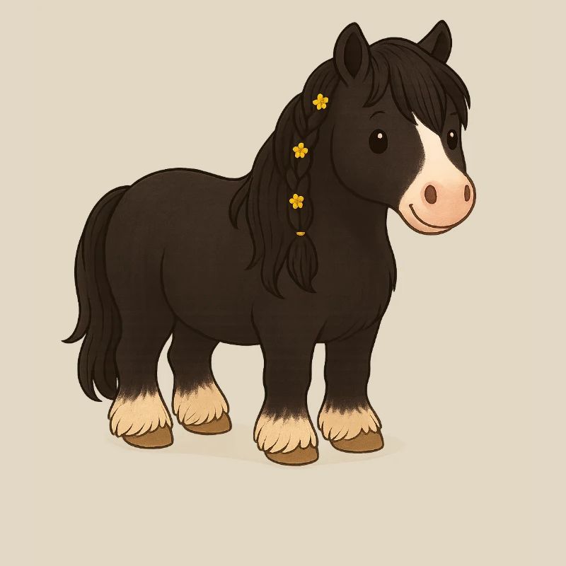 Black Tinker mare Katy with floral braid