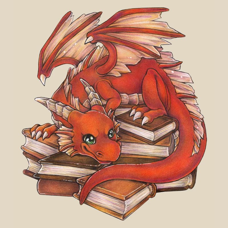 Cute Red Dragon on Stack of Books Gift