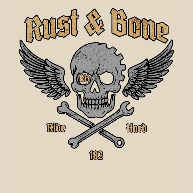 Rust Bone Motorcycle Skull Wing Design