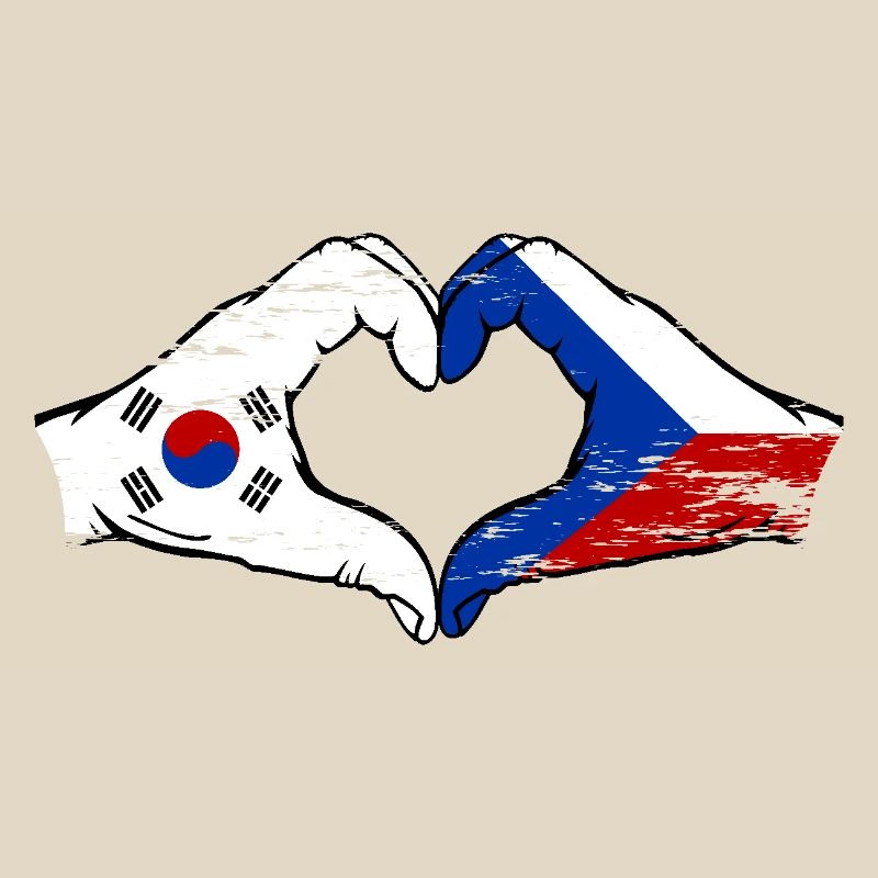 Corée du Sud République tchèque drapeau mains coeur forme utilisé