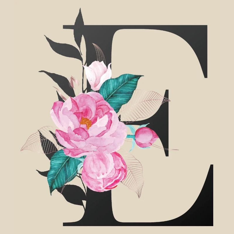 Eleganter Buchstabe 'E' mit Blumen