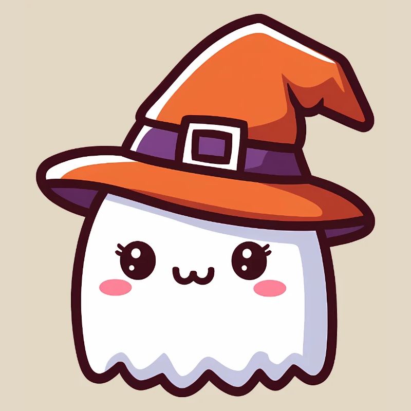 Cute Ghost in Witch Hat Halloween