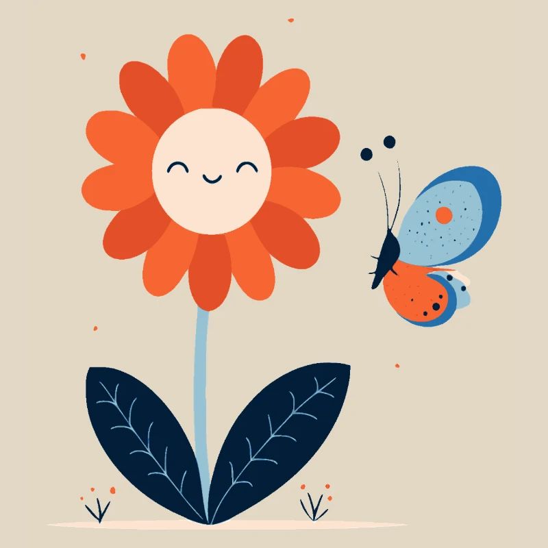 Fleur Rieuse avec Papillon