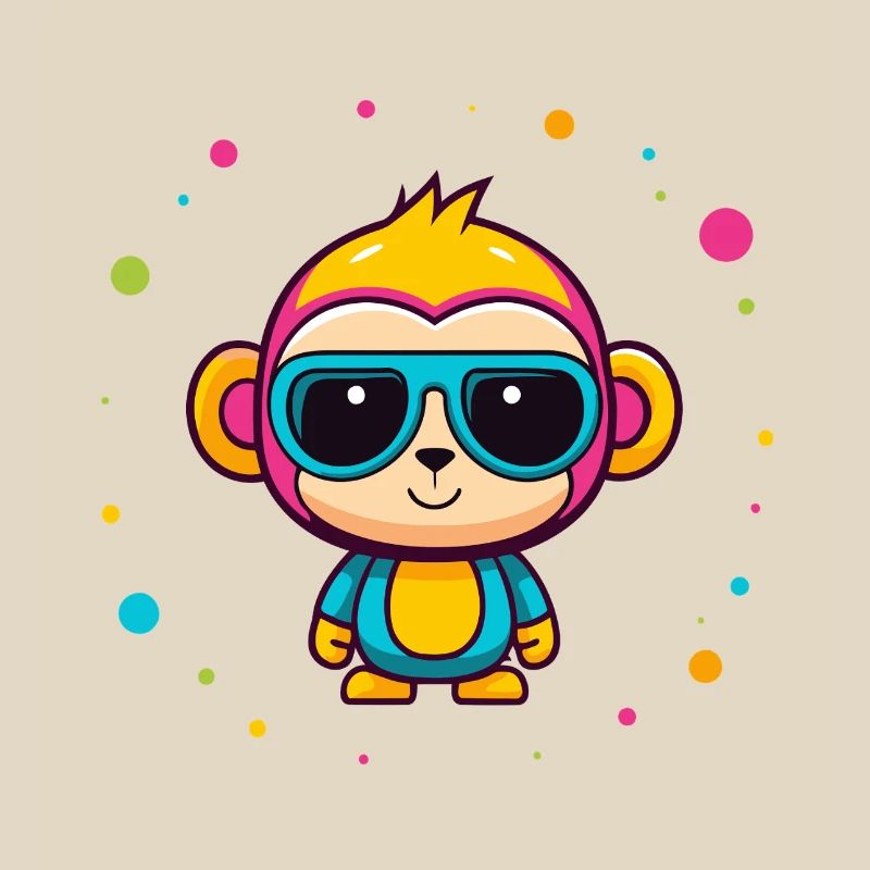 Cute Neon Monkey Blue Glasses
