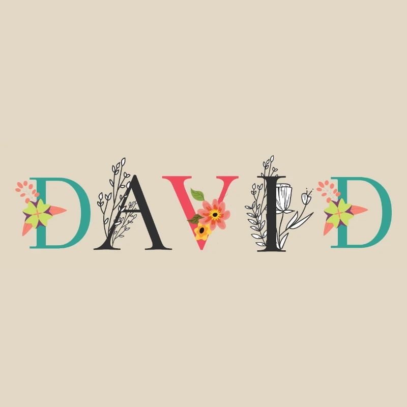 DAVID Nom Art avec fleurs brodées