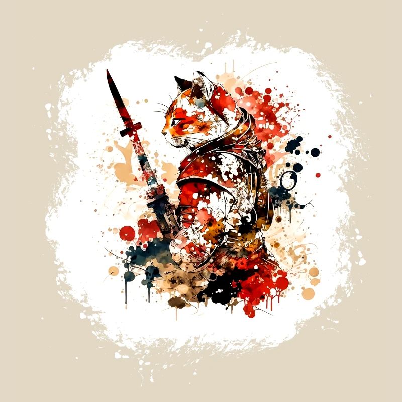 Samurai Cat Red Black