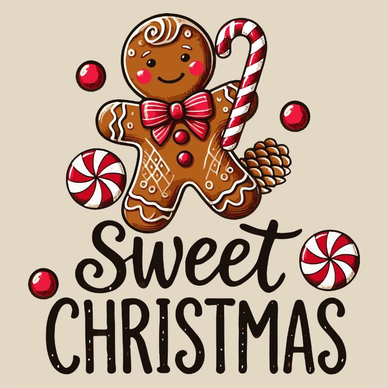 Cheerful gingerbread man with candy cane