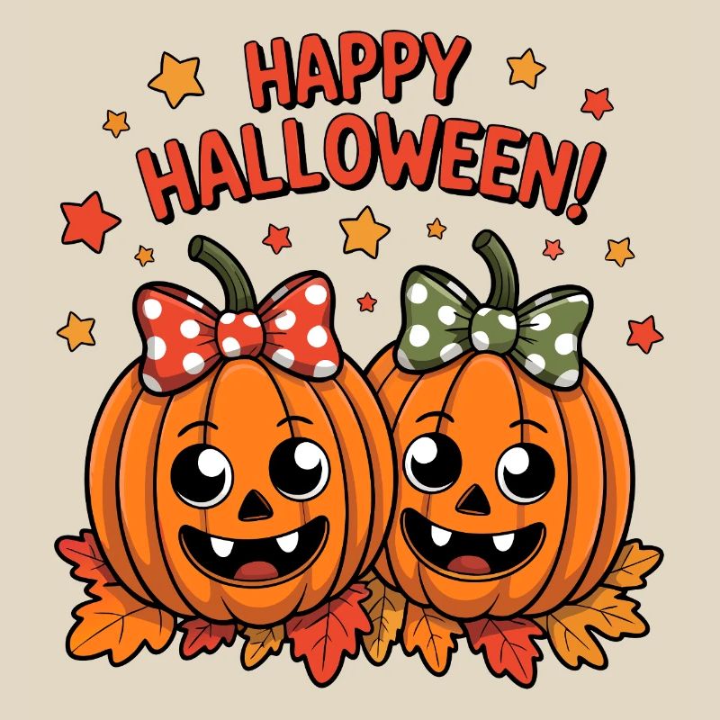 Cheerful pumpkins with bows