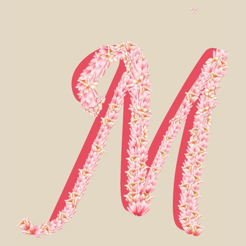 Initial M de fleurs roses