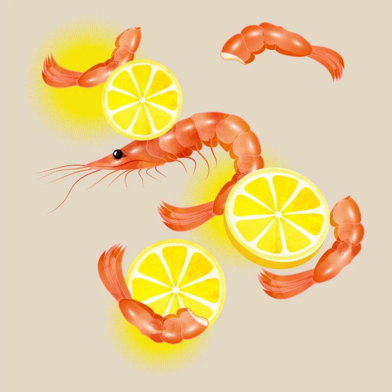 Garnelen oder Shrimps mit Zitronen Scheiben