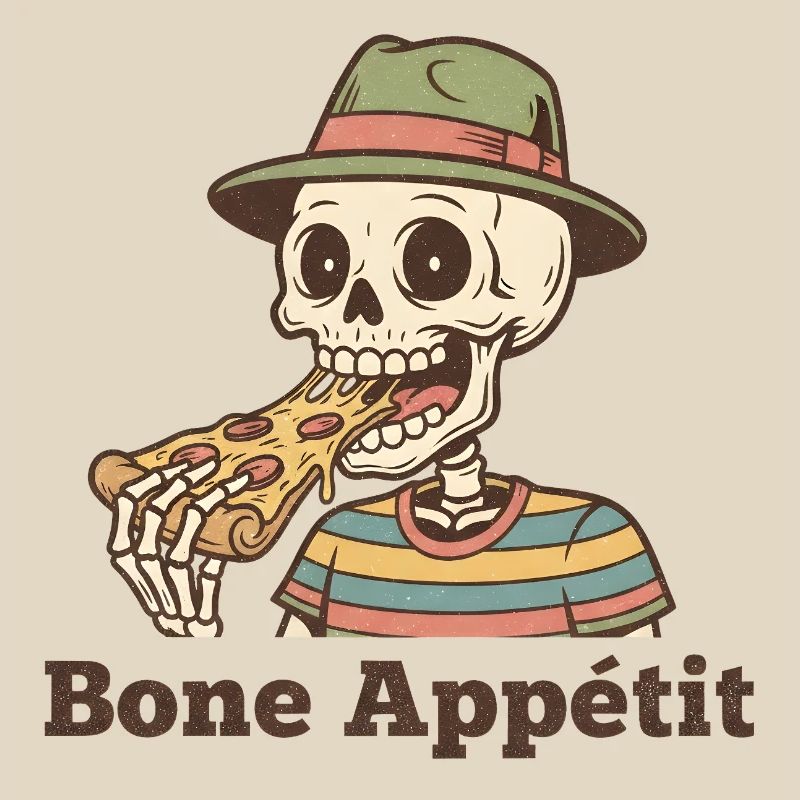 Bone Appétit Skeleton Eats Pizza