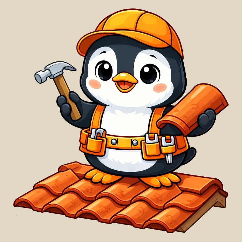 Cute Penguin Mason Construction Worker Construction Site Handwer
