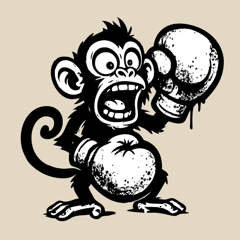 Cartoon Monkey with Fruit and Skull