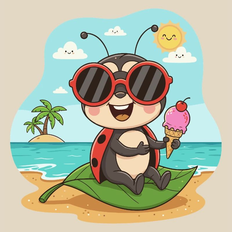 Strandkäfer mit Eis und Sonnenbrille