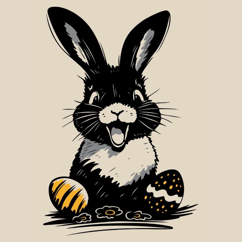 Happy Easter bunny with colorful Easter eggs