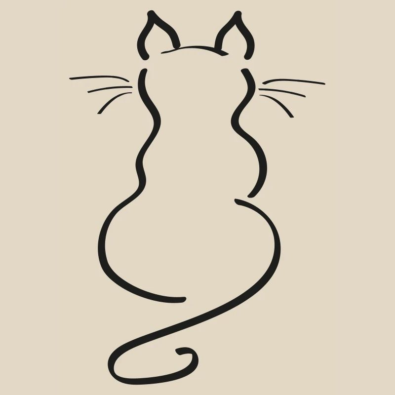 Cat Minimalist Line Back Plain Thick