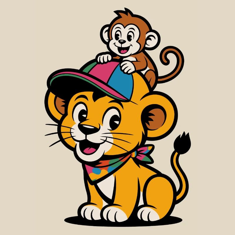 Süßer Löwe und Affe – Beste Freunde