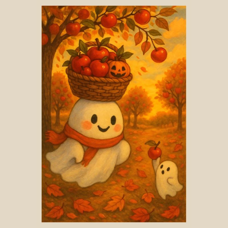 Halloween Geist mit Apfel Ernte