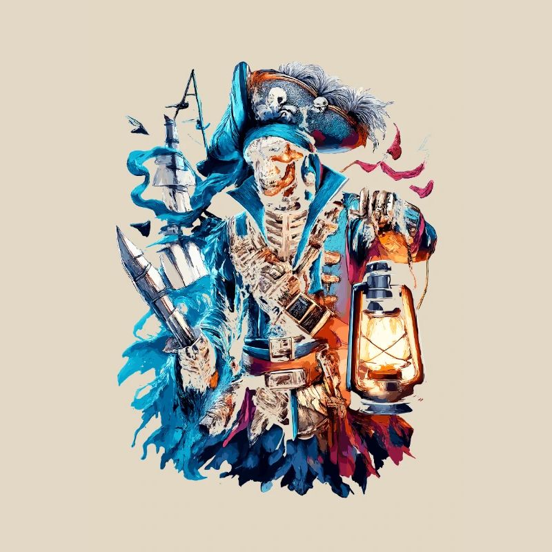 Skeleton pirate in lantern light