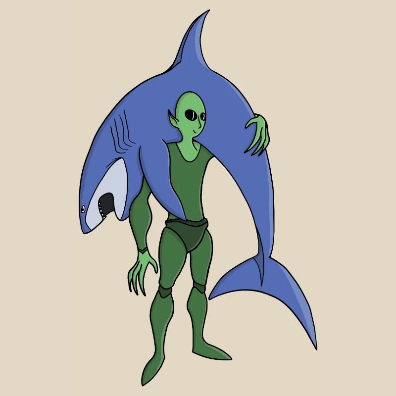 Alien Diver with Shark Funny Sci-Fi