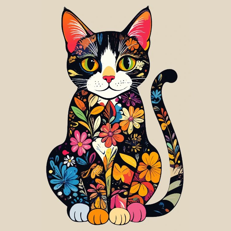 Explosion de couleurs du chat en fleurs