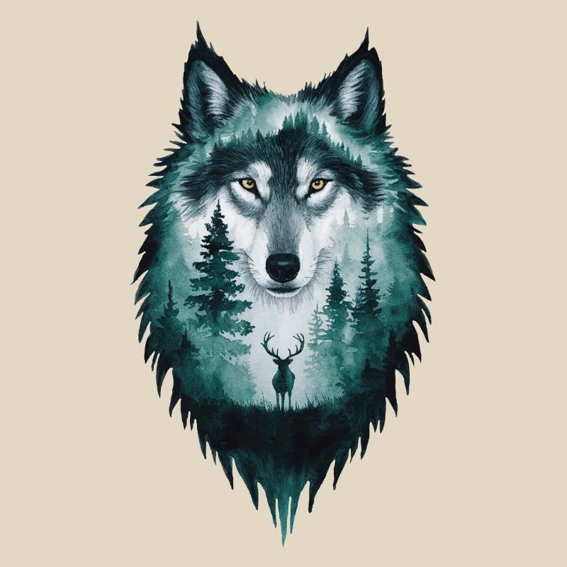 Wolf Silhouette Hirsch Wald Geschenk