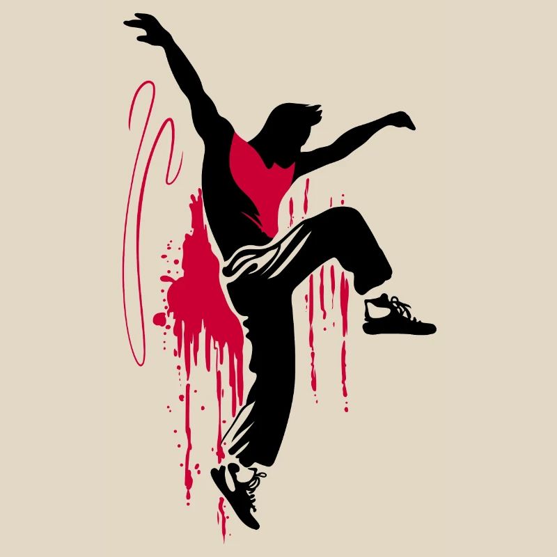 Breakdancer Dancer Silhouette in Red Black
