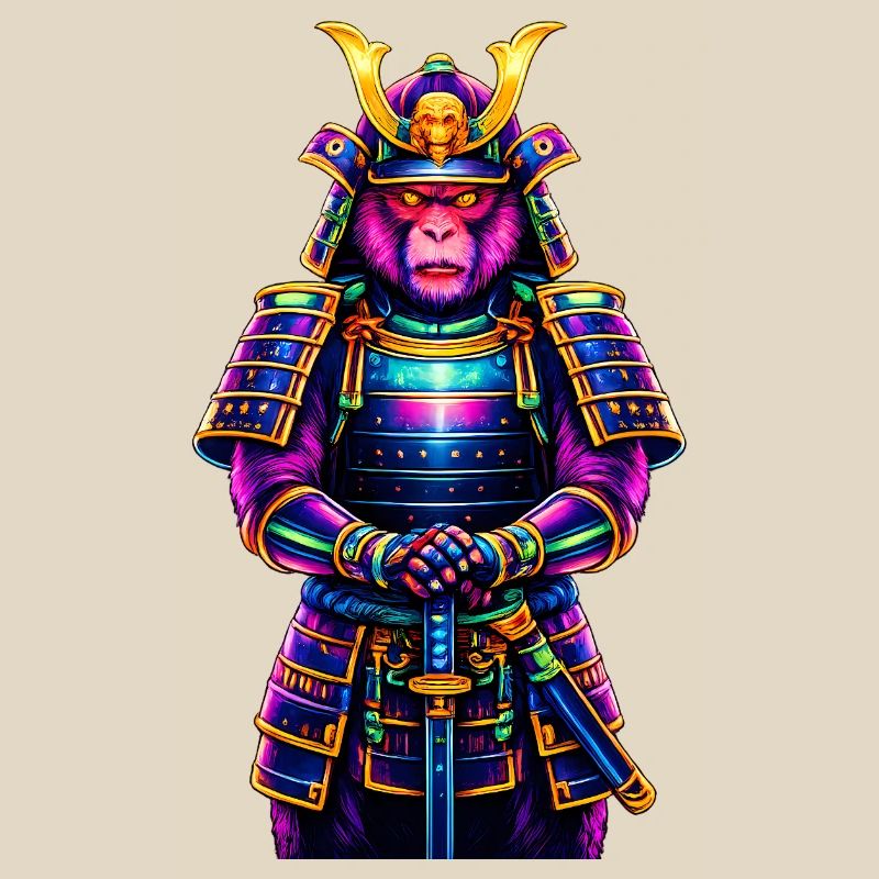 Neon Samurai Monkey Japanese Warrior Animal