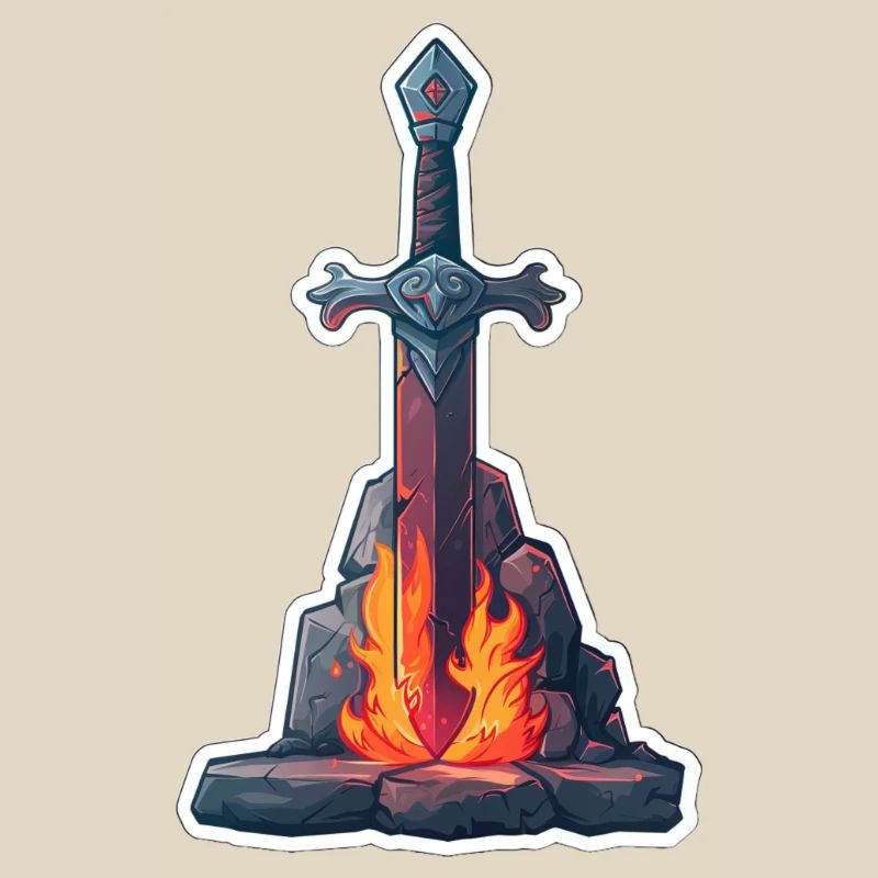 Fantasy RPG Sword with Fire in a Stone