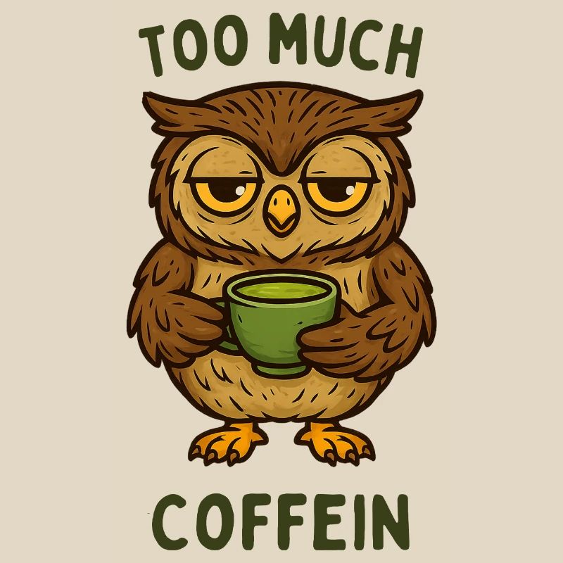 Nickernde Eule mit Kaffeebecher