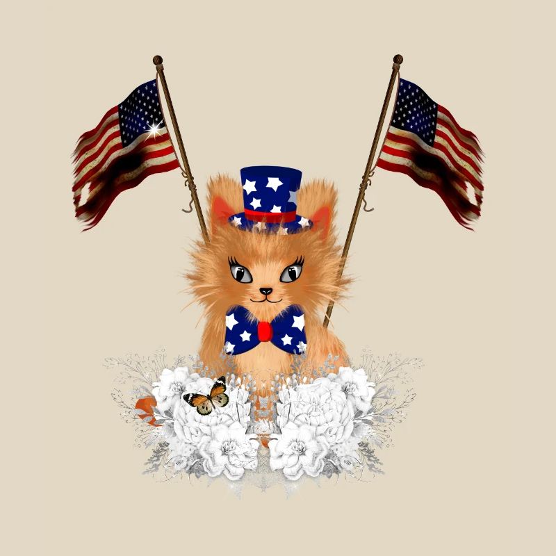 Chaton mignon avec le drapeau et le drapeau américain