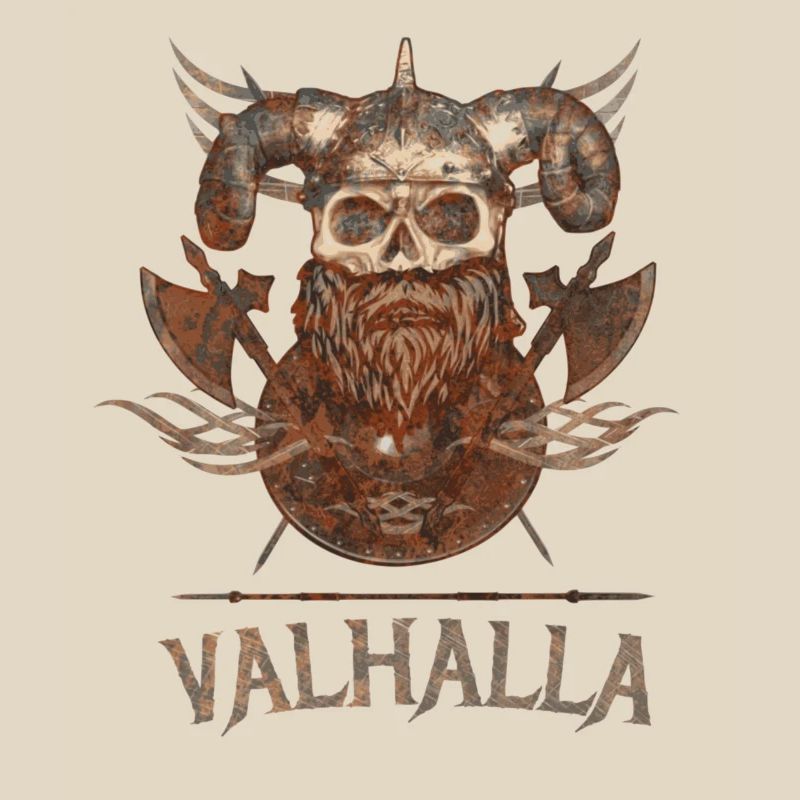 Viking skull with beard axe and shield