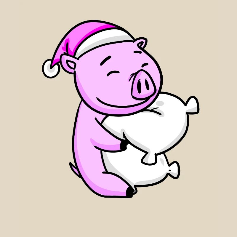 Cochon avec oreiller et bonnet de couchage