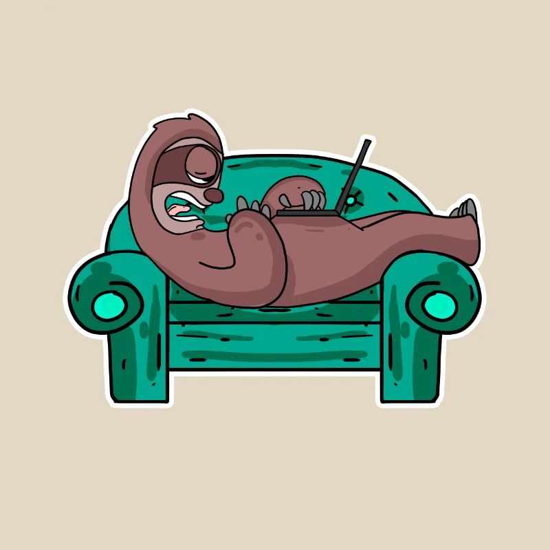 Faultier auf Sofa Laptop Mitarbeiter