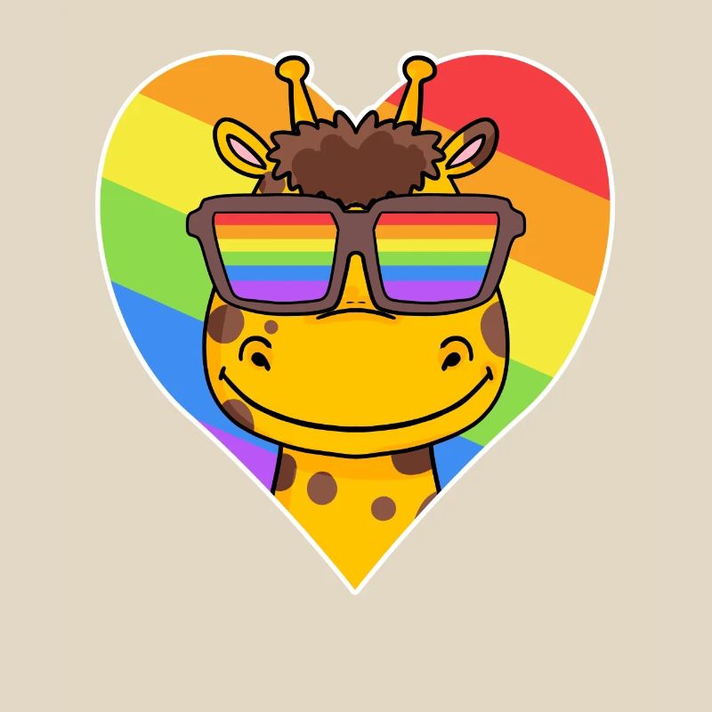 Regenbogen - Giraffe mit Brille und Herz