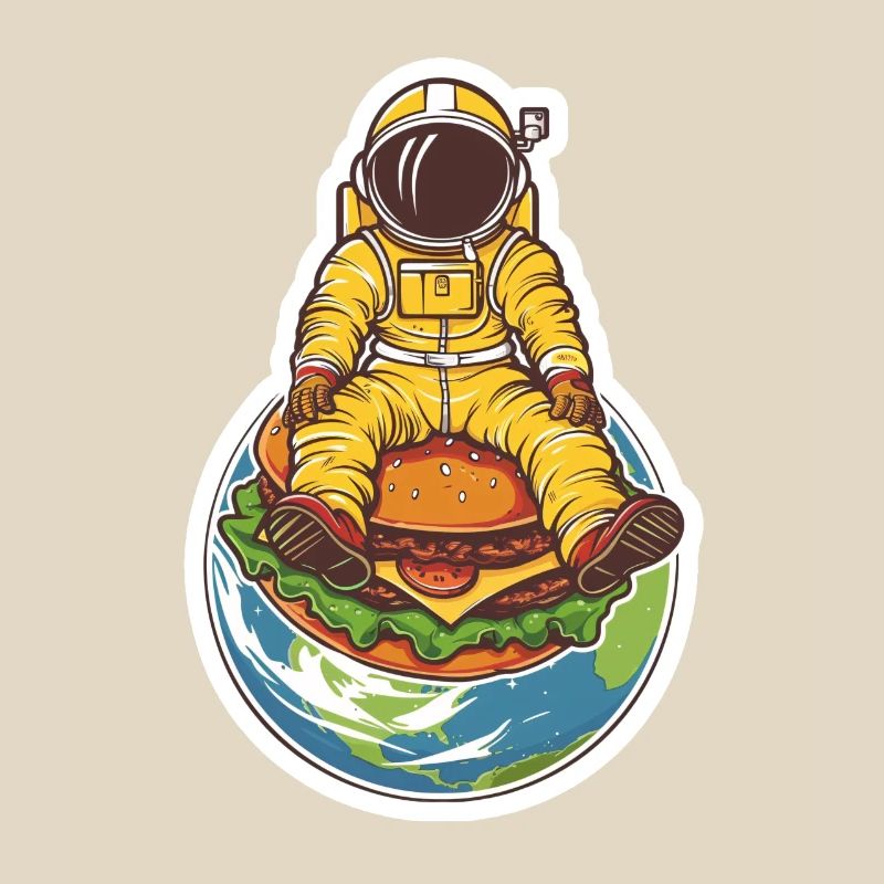 Astronaut schwebt über der Erde mit einem Burger