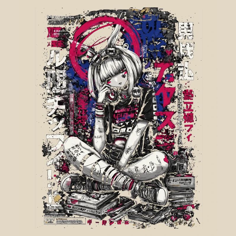 Cyberpunk Mädchen mit Graffiti-Design