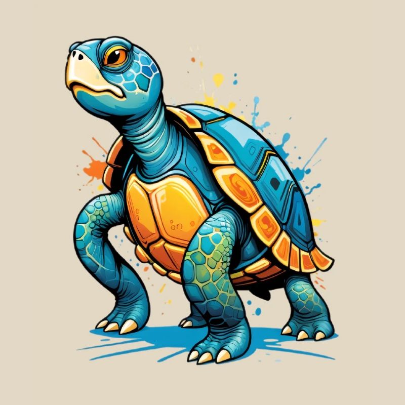 Colored turtle illustration with splashes