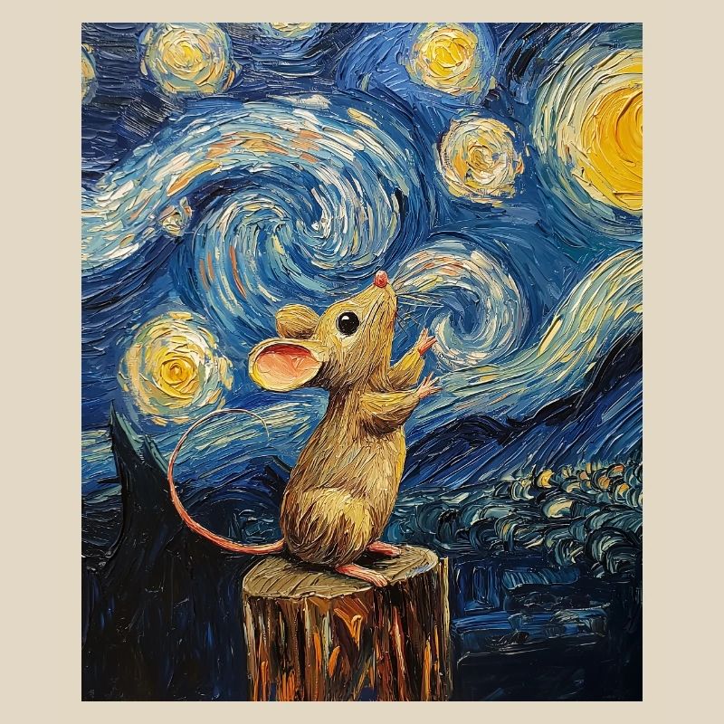 Mouse Eats Cheese Van Gogh Style Starry Night