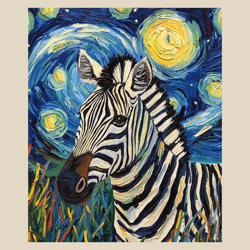 Zebra Van Gogh Style Starry Night