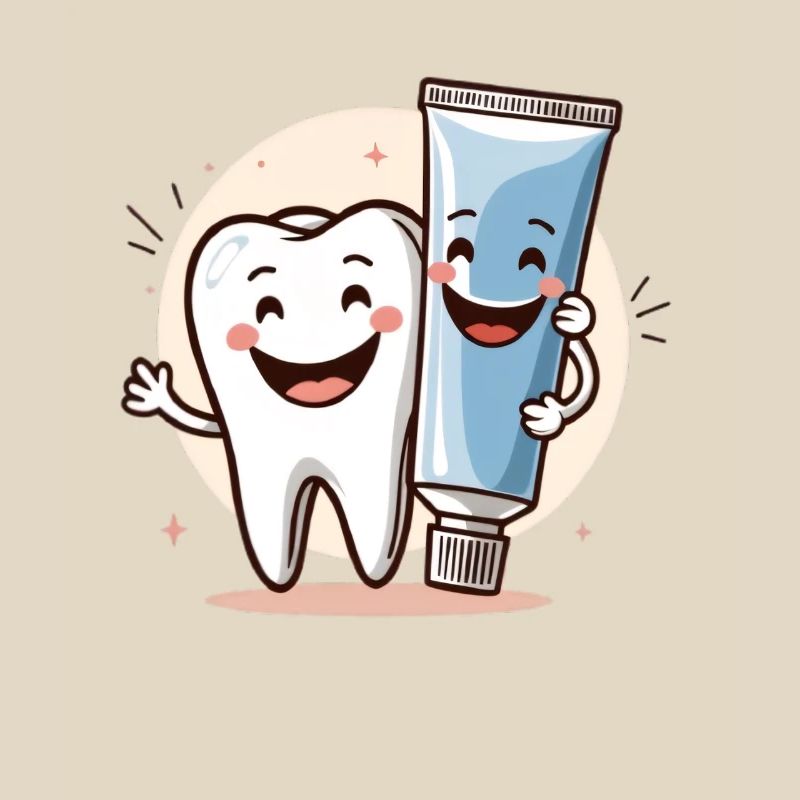 Smiling tooth with toothpaste