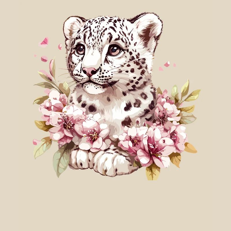 Petit léopard avec couronne de fleurs