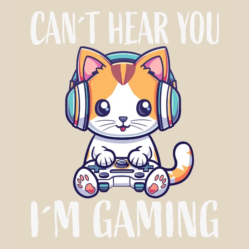 Kitten with headset while gaming