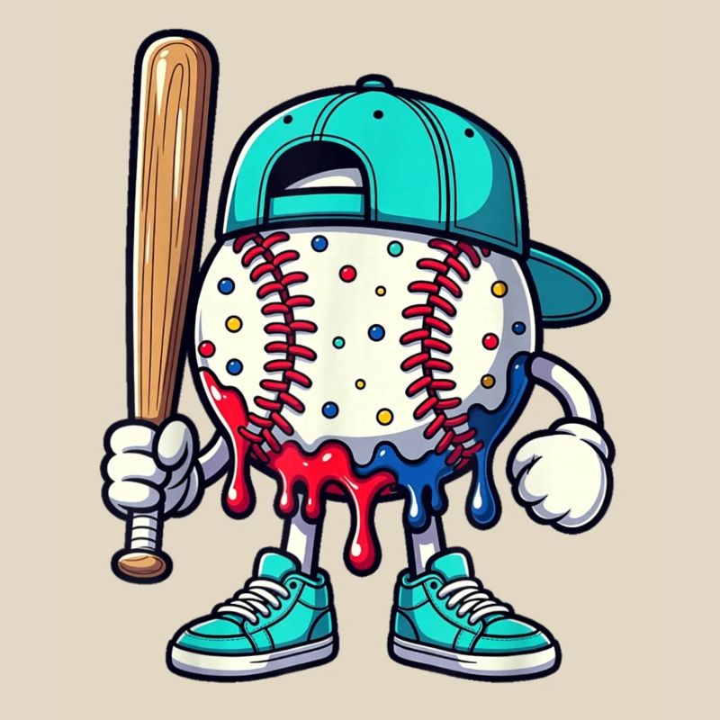 Schmelzendes Baseball-Maskottchen mit Schläger